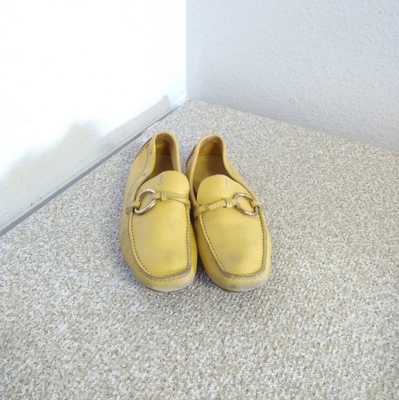 Prada Yellow Pebbled Leather Loafers - Picture 1 of 7